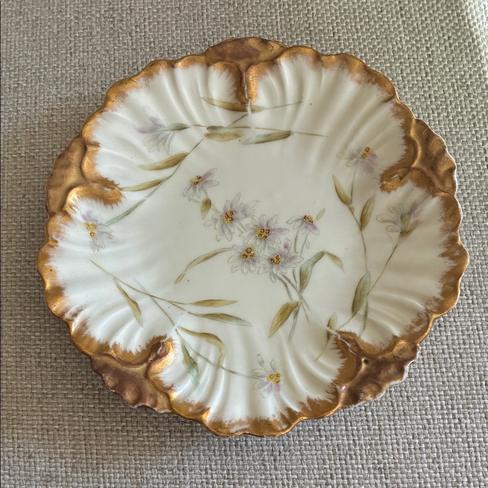 Limoges Elite Floral Plate with 24kt Gold and Cream Tones France